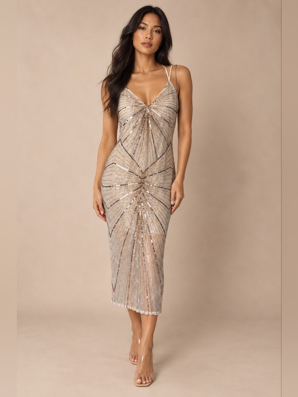 NWT BCBGeneration Champagne Sequin Midi Slip Dress